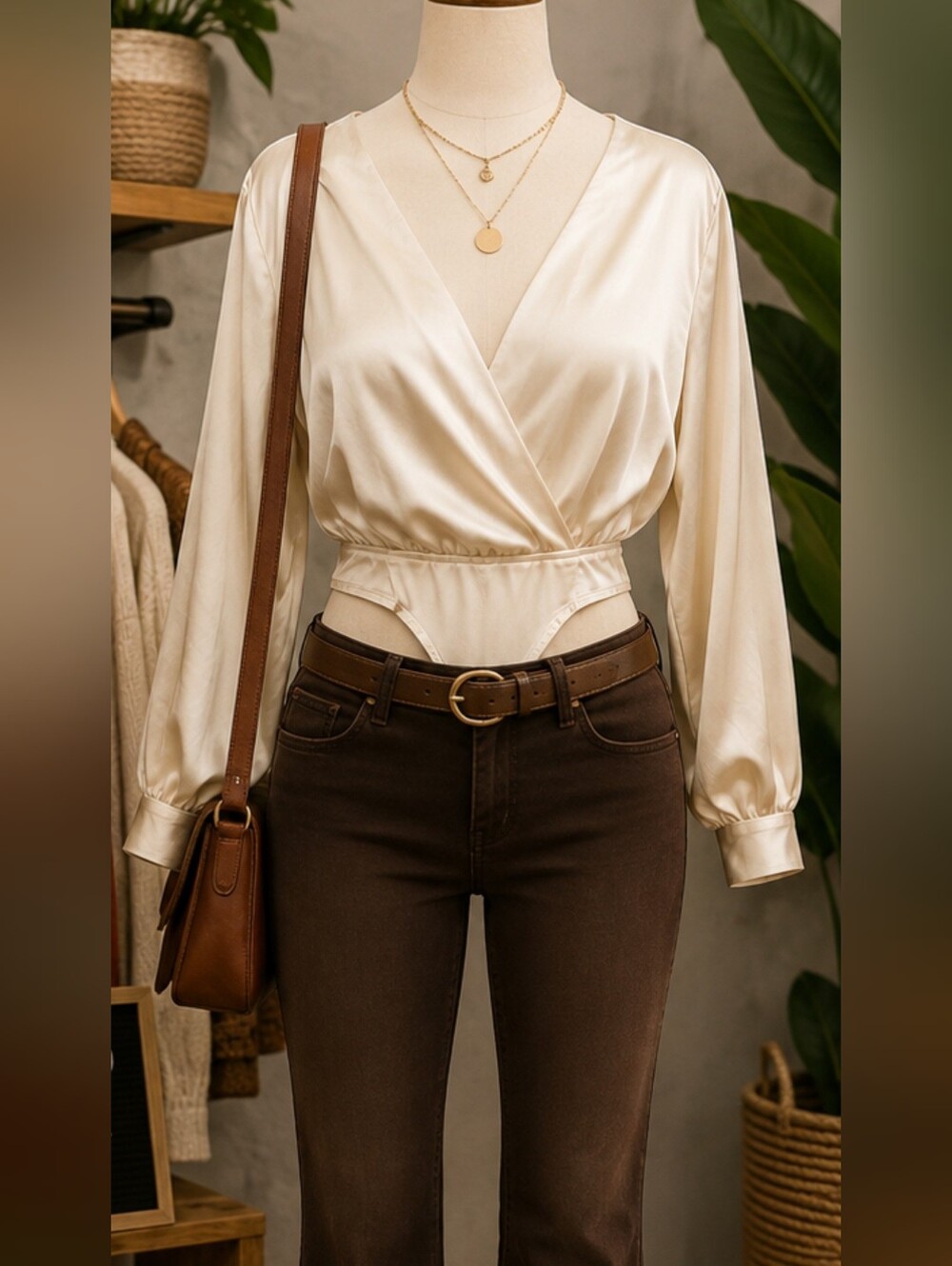 ***Forever 21 Cream Satin Wrap Bodysuit Pit 25